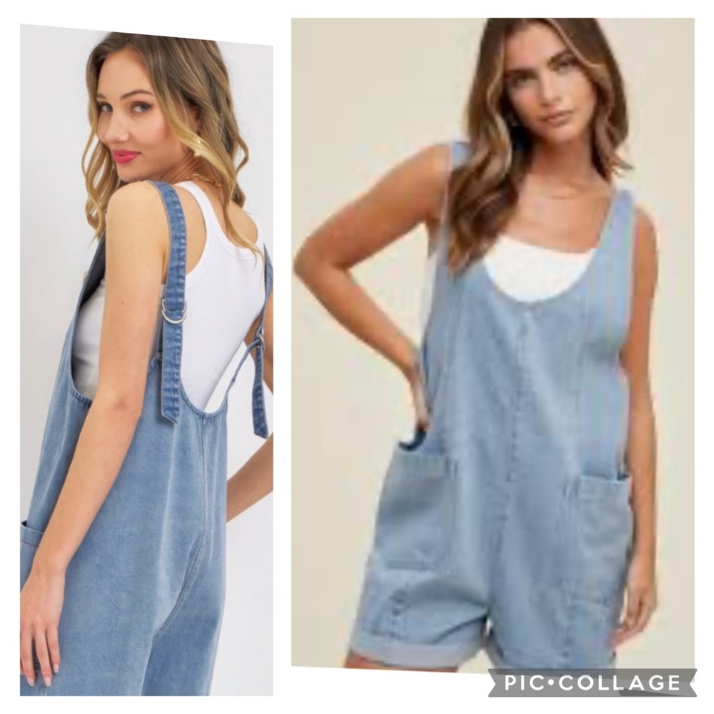 DENIM OVERALL ROMPER FRONT PATCH POCKETS NWOT
